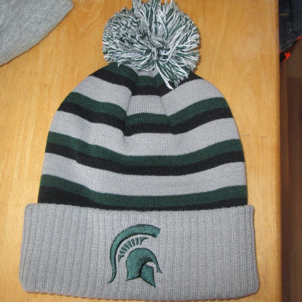 Michigan State Spartans Winter Pom Hat Adult One Size NEW Captivating Striped